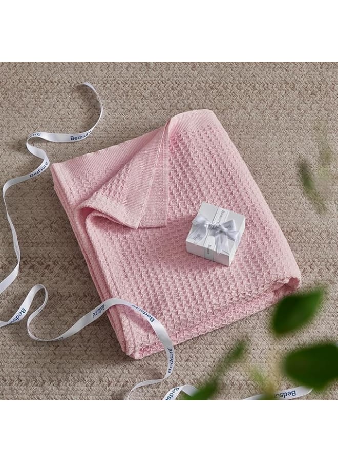 Moro Moro Moru Pure Cotton Bed Blanket Breathable Soft Waffle Weave Blanket for Spring Summer Pink - Image 3